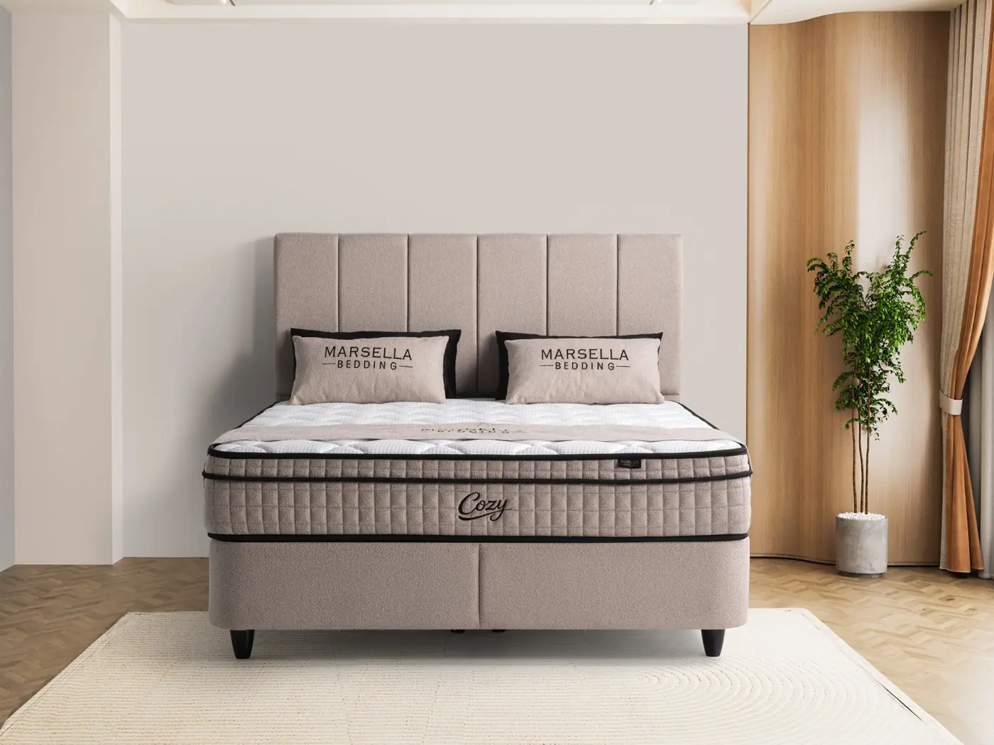 Cozy storage bed with headboard