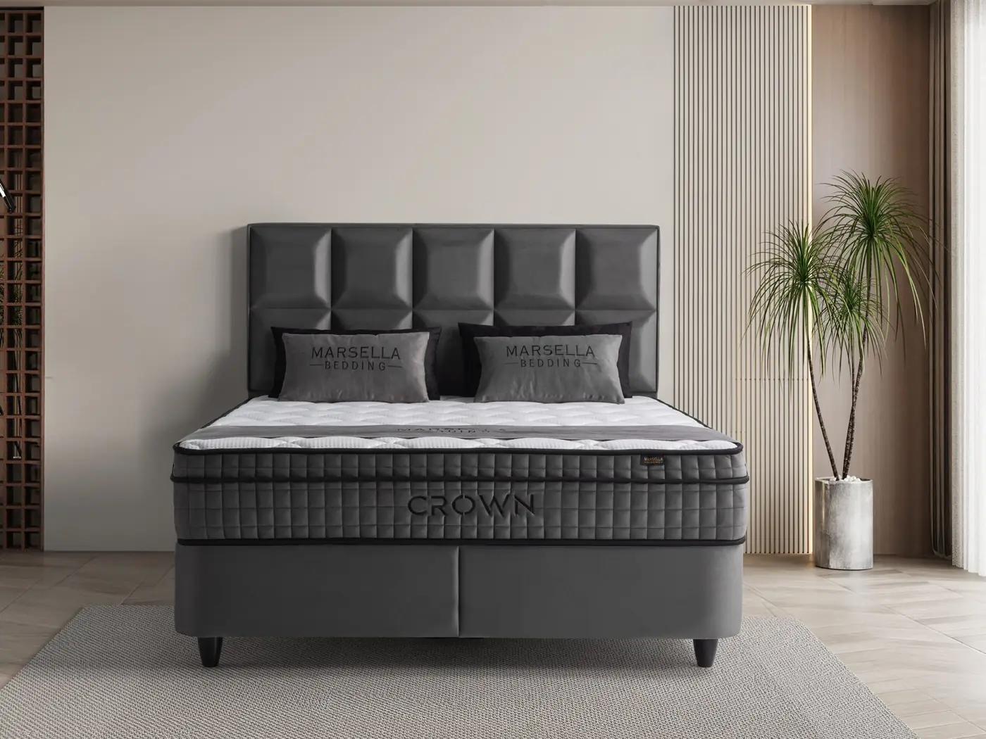 Crown storage bed with headboard