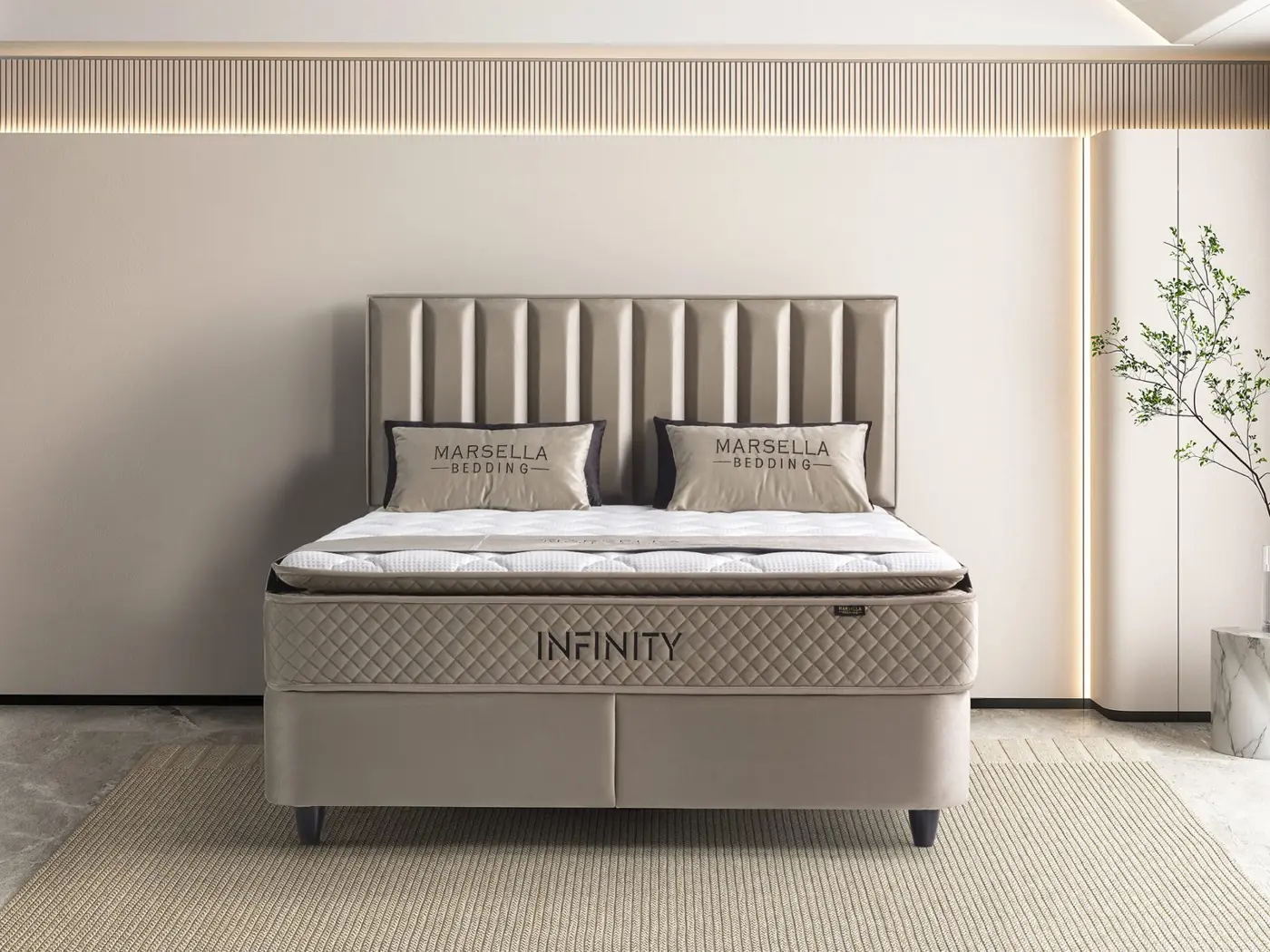 Infinity storage bed with headboard