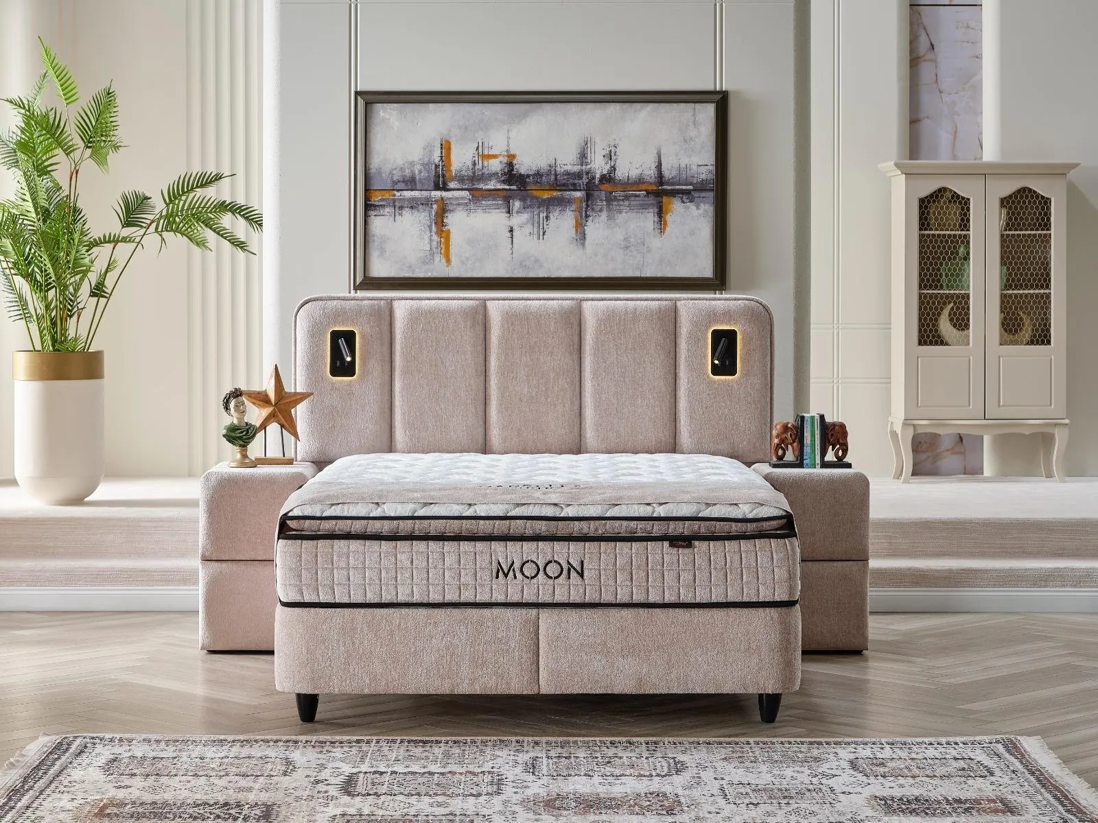 Moon opbergbed met hoofdbord