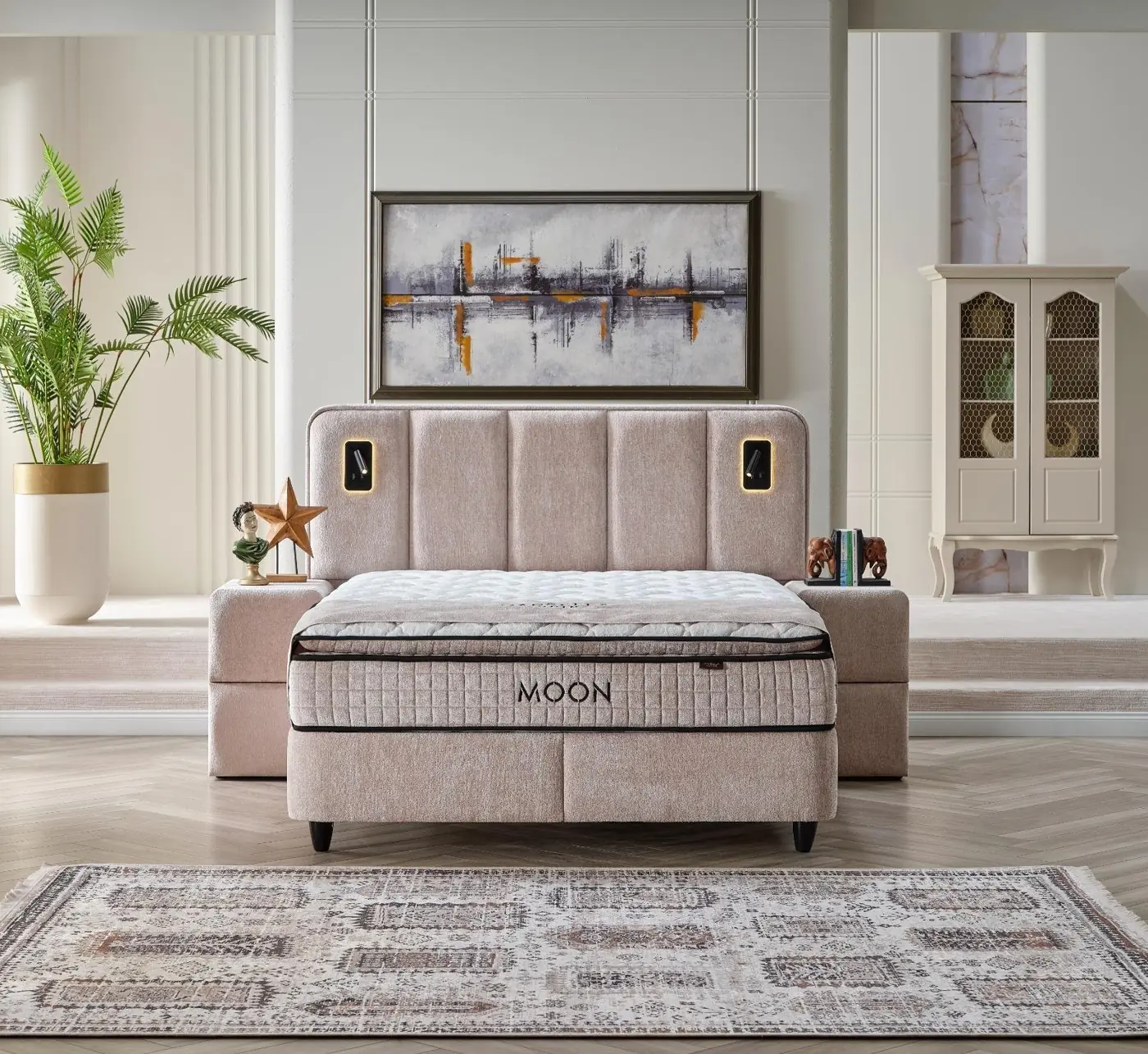 Moon storage bed with headboard
